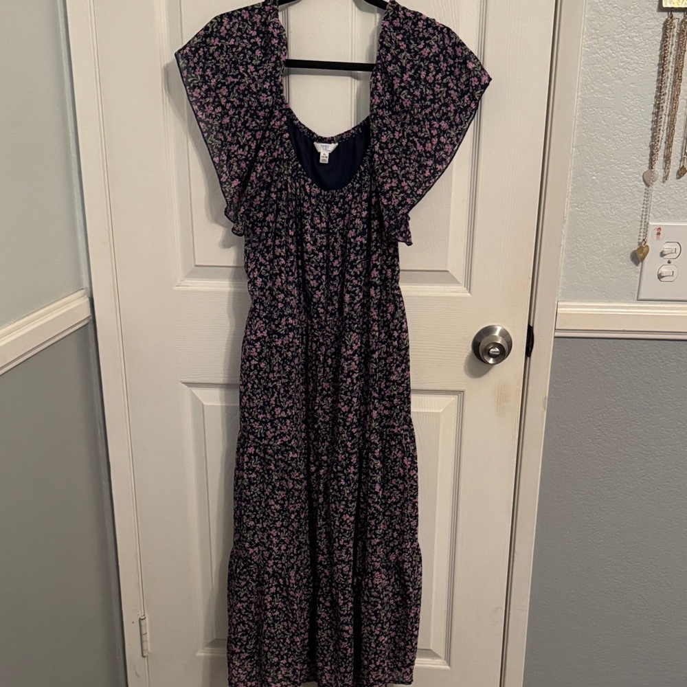 Time and Tru Blue. Maxi Dress with Purple  Floral Print